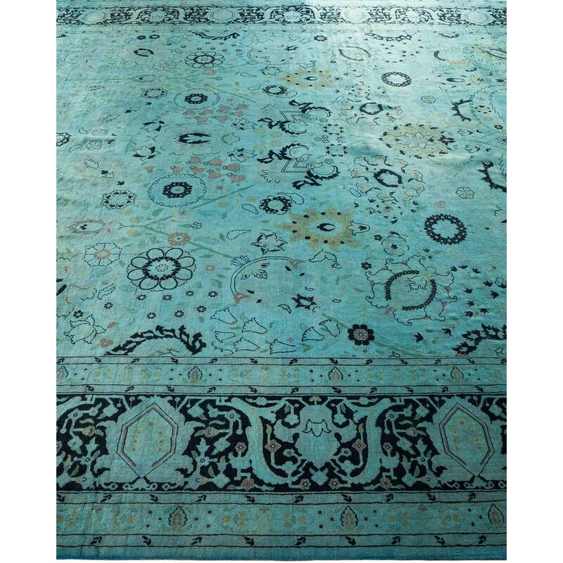 Overton Hand Knotted Wool Vintage Inspired Modern Contemporary Overdyed Blue Area Rug - 9' 0" x 12' 0"