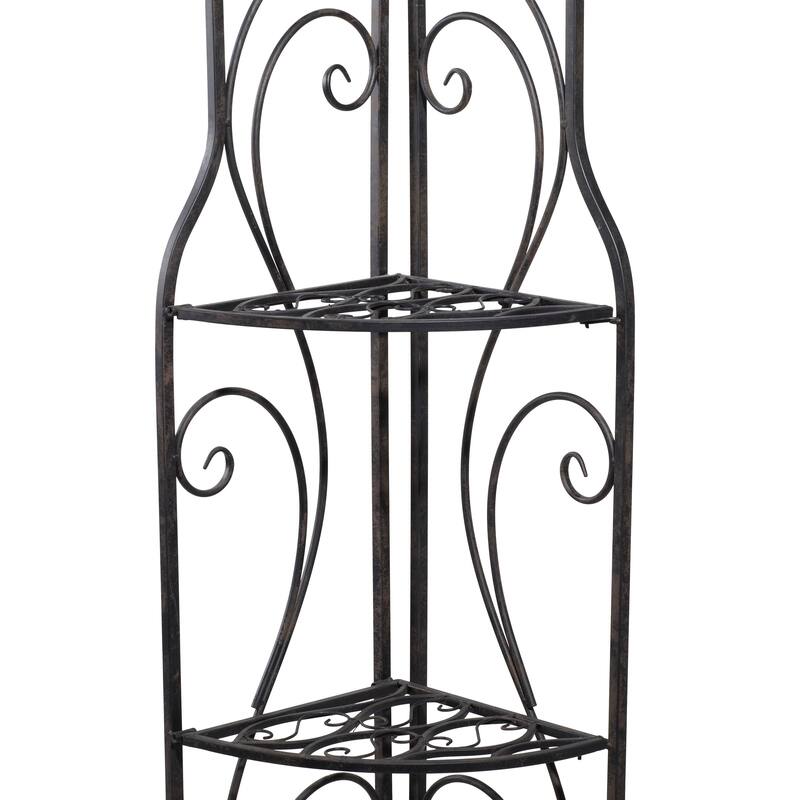 Black Metal Indoor Outdoor Arched Tall Folding Corner 4 Shelf Scroll Bakers Rack