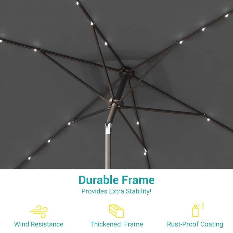 Bonosuki 10 x 6.5ft LED Patio Rectangular Umbrella Outdoor Market Umbrella Aluminium/Steel with Tilt and Crank