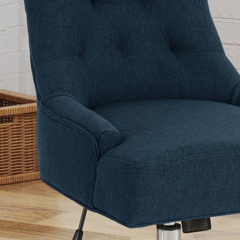360° Rotating Home Office Chair, Adjustable Height Ergonomic Chair, Upholstered Desk Stool with Metal Base and Wheels - N/A