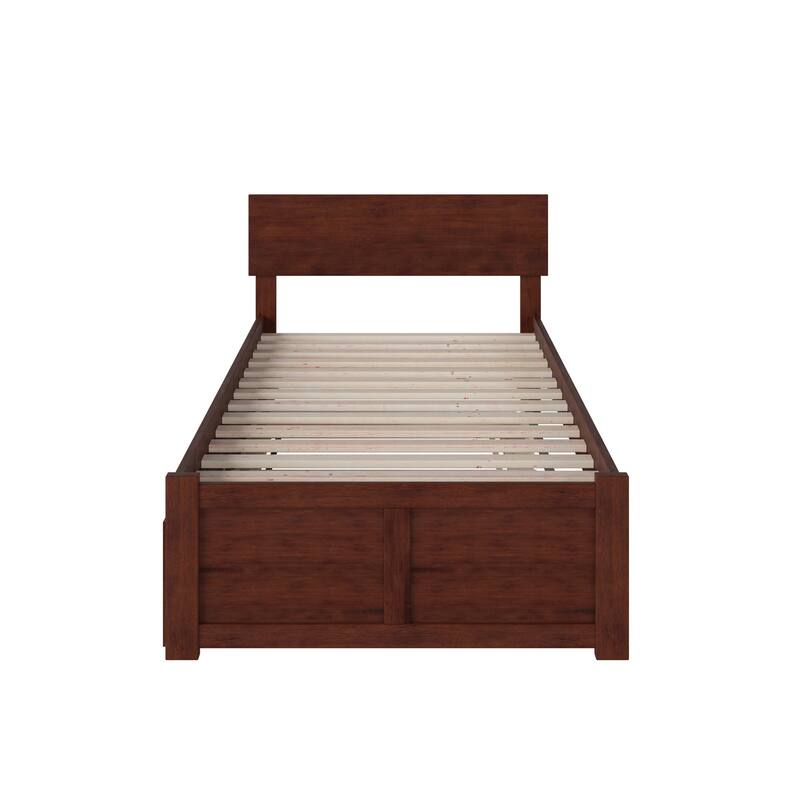 Orlando Twin Platform Bed with Footboard & Twin Trundle in Walnut