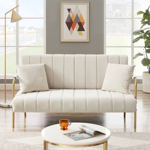 Modern Upholstered Velvet Loveseat Sofa Cashmere 2 Seater Sofa with 2 Pillows&Gold Metal Legs