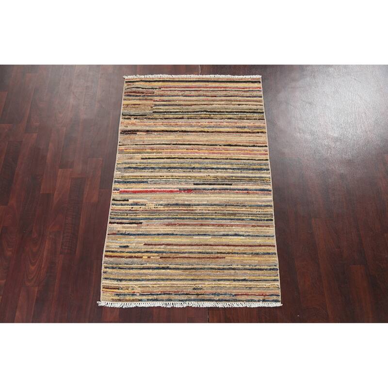 Striped Modern Gabbeh Kashkoli Area Rug Wool Hand-knotted Foyer Carpet - 3'1" x 5'2"