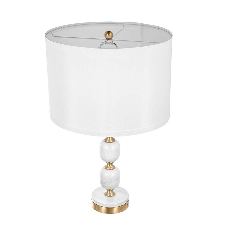 Marble Table Lamp with Fabric Drum Shade and Brass Finial Modern Vintage Style