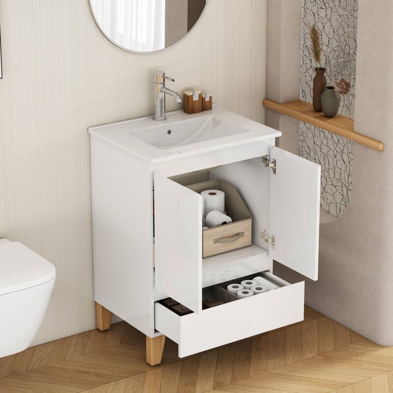 24" Bathroom Vanity with Sink, Wall-Mounted Floating Plywood Bathroom Storage Cabinet with Drawers