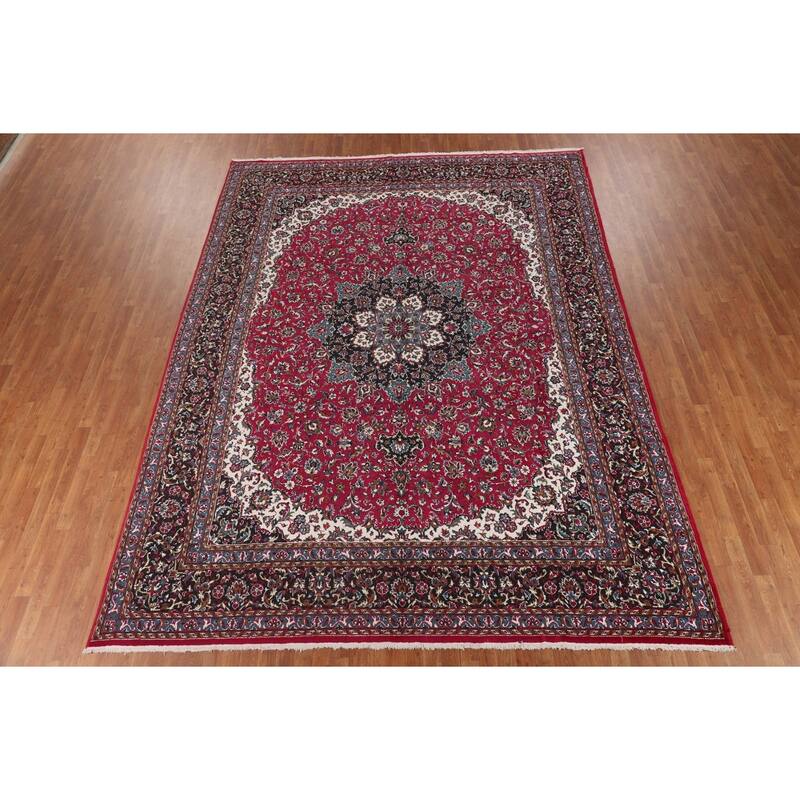Floral Rose Kashan Turkish Area Rug Machine Made Carpet - 9'8" x 12'10"