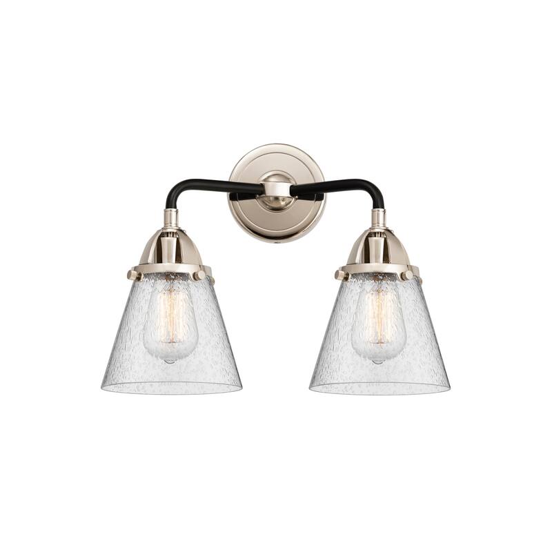 Innovations Lighting 288-2W-13-15 Cone Vanity Cone 2 Light 15" Wide - Black Polished Nickel / Seedy