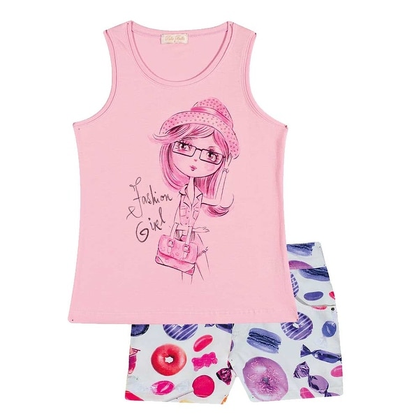 Pulla Bulla Toddler Girl Outfit Graphic Tank Top and Shorts 2-piece Set 2-4 Years