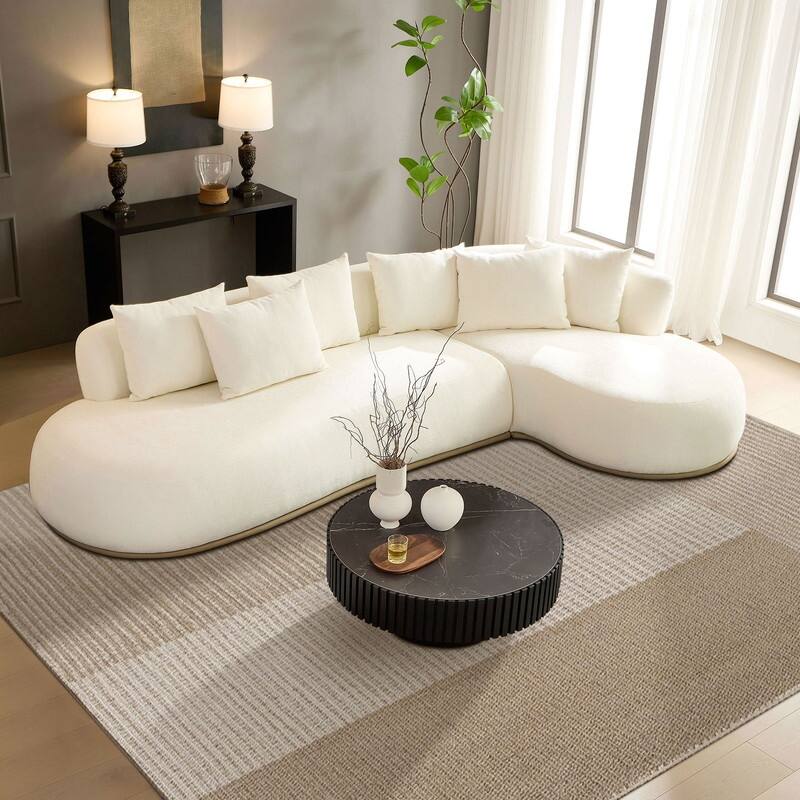 134.63" Oversize Cloud Sectional Couch with L-Shape Chaise, Modern Upholstered Sofa with Deep Seat for Living Room - Beige - Right Facing