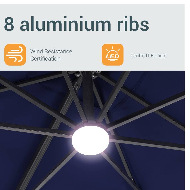 LIVOOSUN Aluminum 10x8FT LED Rectangular Cantilever Patio Umbrella