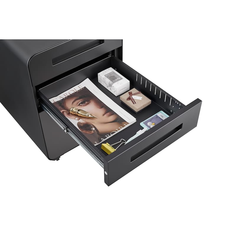 Modern Mobile File Cabinet, Minimalist Style Multifunctional Storage Cabinet with 3 Drawers and Lock, for Home Office, Black