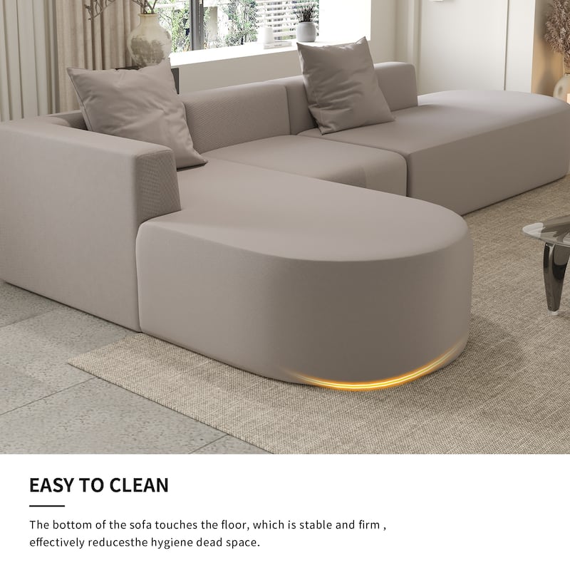 L Shaped Modular Sectional Sofa with Movable Ottoman, Corduroy Boneless Cloud Couch, Full-Compressed Deep Seat Sofa