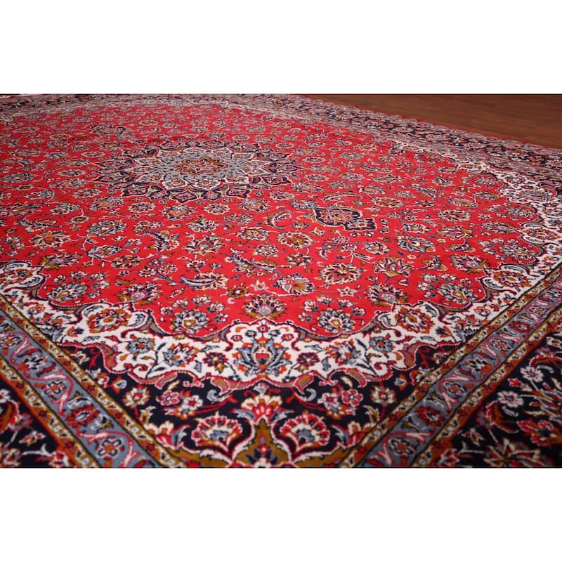 Red Kashan Turkish Area Rug Machine Made Bedroom Carpet - 9'9" x 12'0"