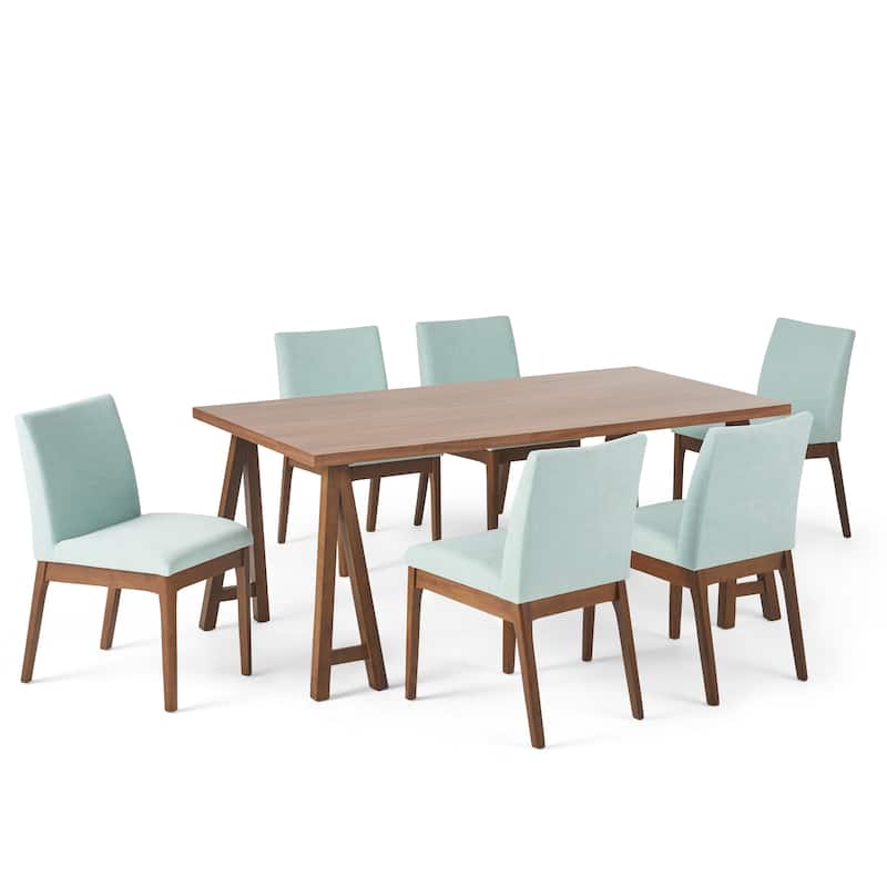 Kwame Mid-Century Modern 7 Piece Dining Set by Christopher Knight Home - Walnut + Mint