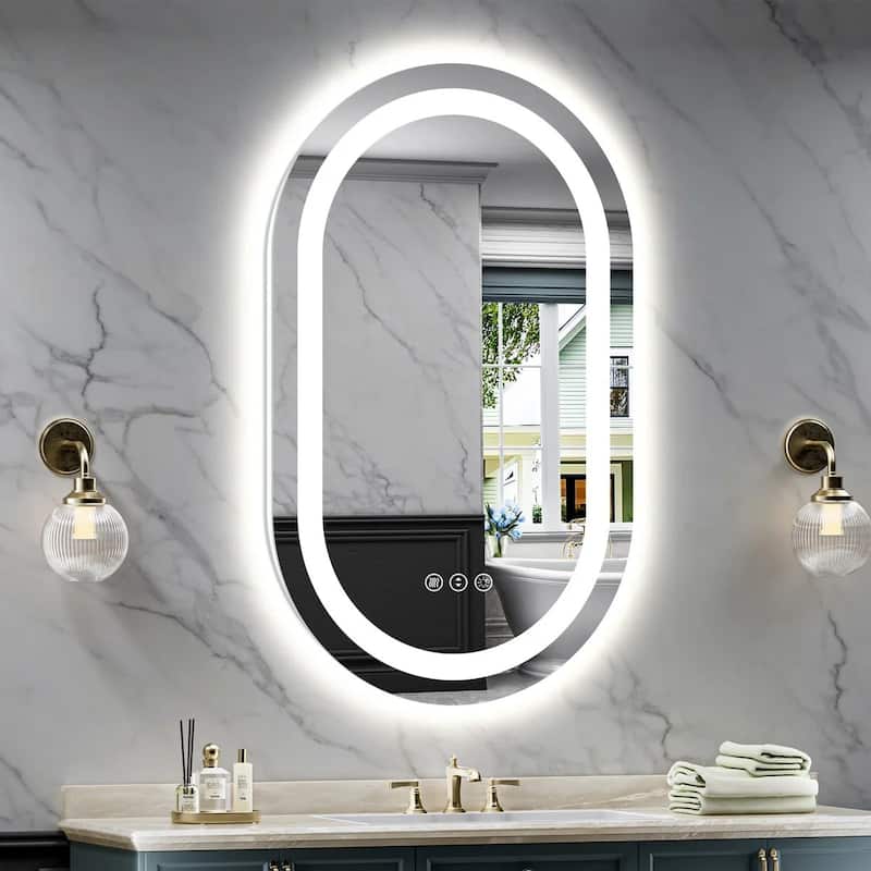 Oval Front & Back LED Lighted Anti-fog Tempered Glass Wall Bathroom Vanity Mirror, ETL Certified, 3-Year Warranty - 40"x24"