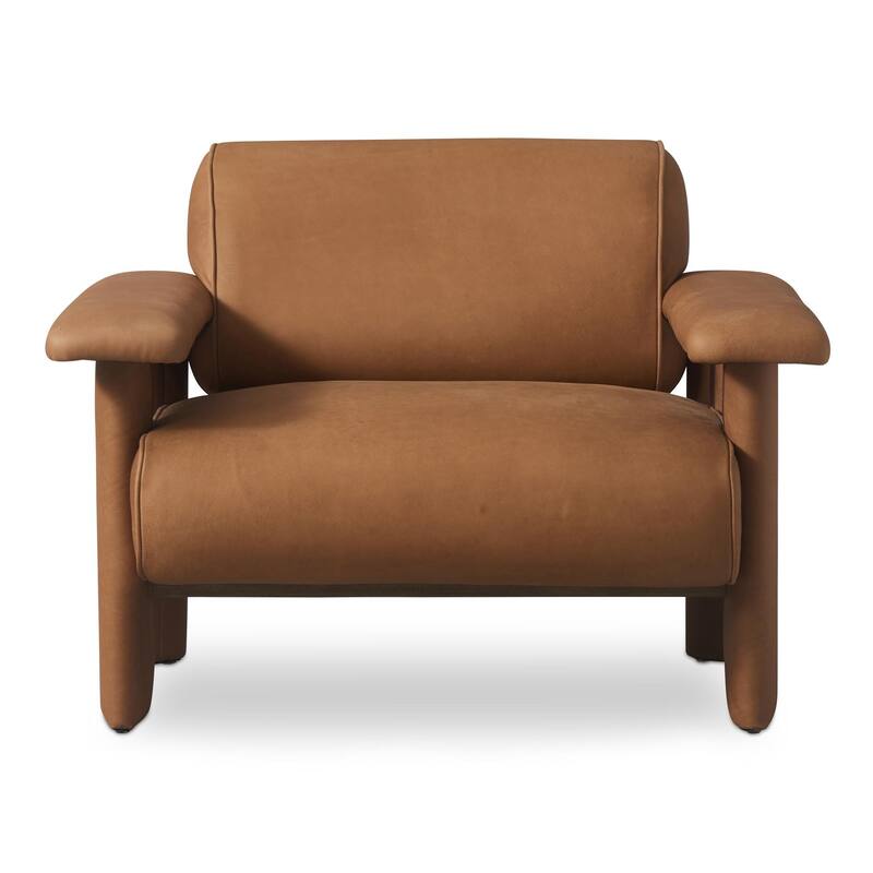 NADAAL STUDIOS Marcellus, Leather Lounge Chair With Piping Details - 40.2"W x32.5"D x29.9"H - Tan