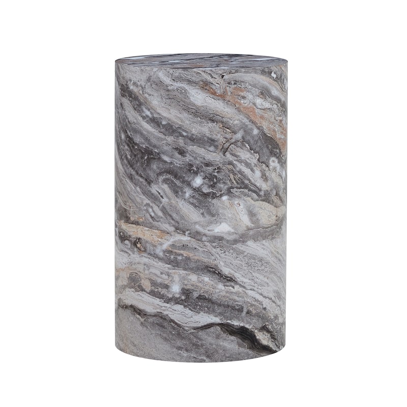 GDFStudio Lysander Grey Marble Textured Cylindrical Side Table