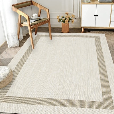 Indoor/Outdoor Area Rug/ Runner/ Doormat- Natural & Black & Red & Taupe Color -Machine Washable, Weather and UV Resistant-Azelia