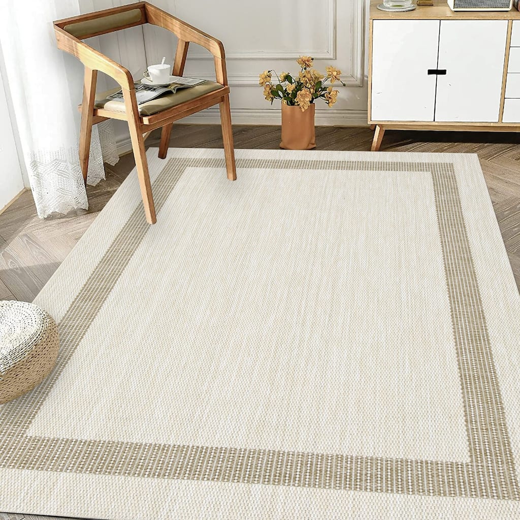 Indoor/Outdoor Area Rug/ Runner/ Doormat- Natural & Black & Red & Taupe Color -Machine Washable, Weather and UV Resistant-Azelia