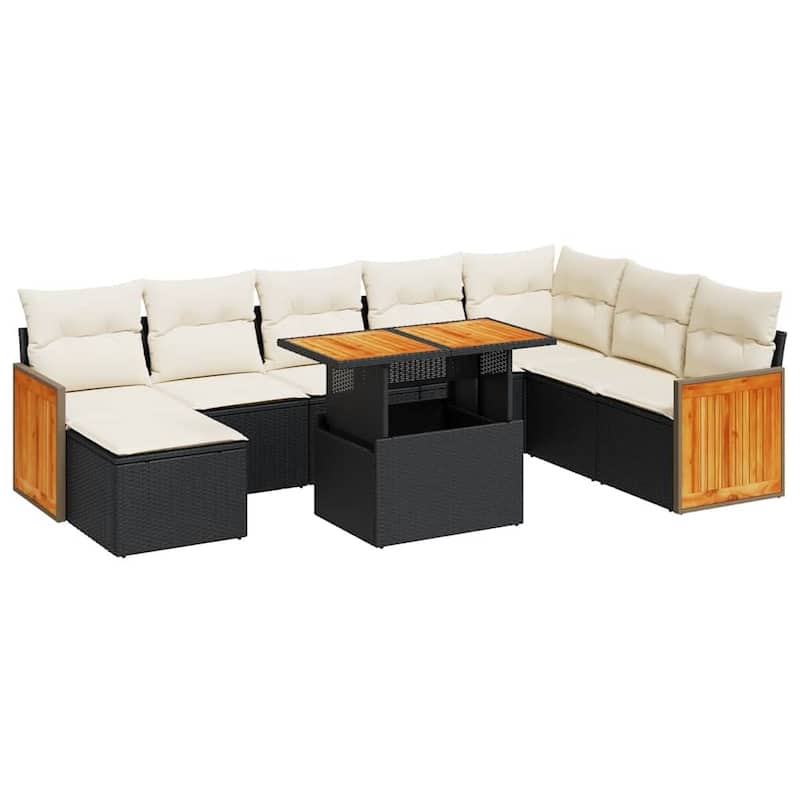vidaXL Patio Sofa Set with Cushions Sofa Sections and Table 9 Piece Poly Rattan