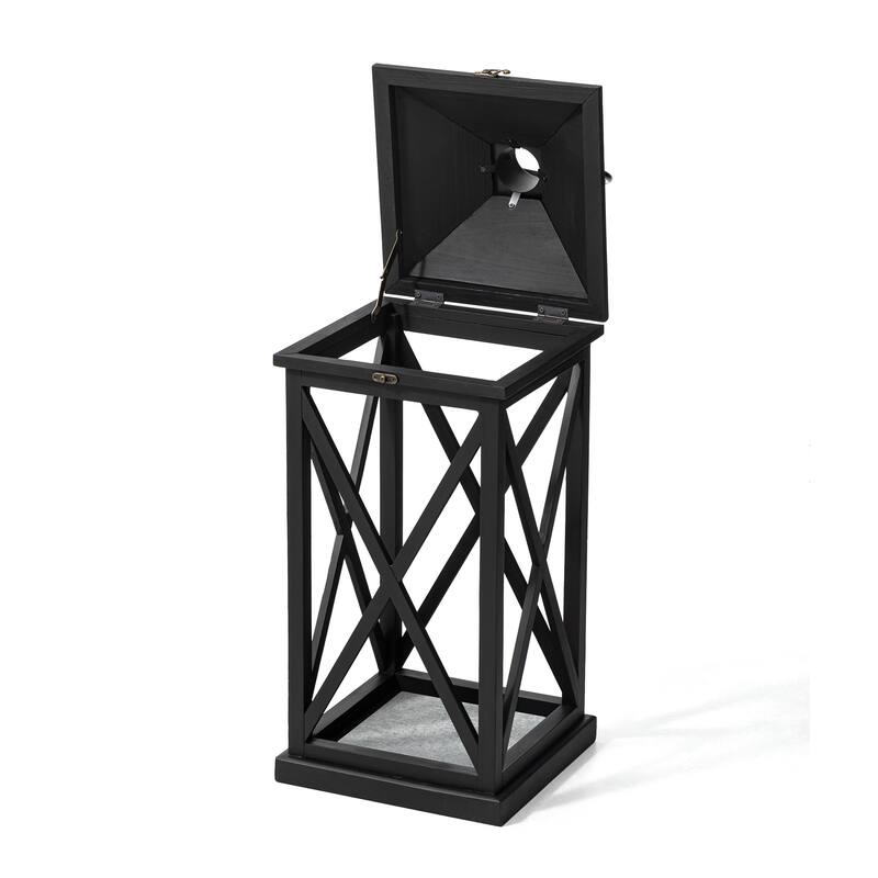 Glitzhome Set of 2 Farmhouse Wooden Lantern Hanging Candle Holders Fall Wedding Decor - 24"+17"