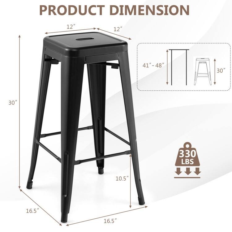 30 Inch Bar Stools Set of 4 with Square Seat and Handling Hole - 16.5" x 16.5" x 30"