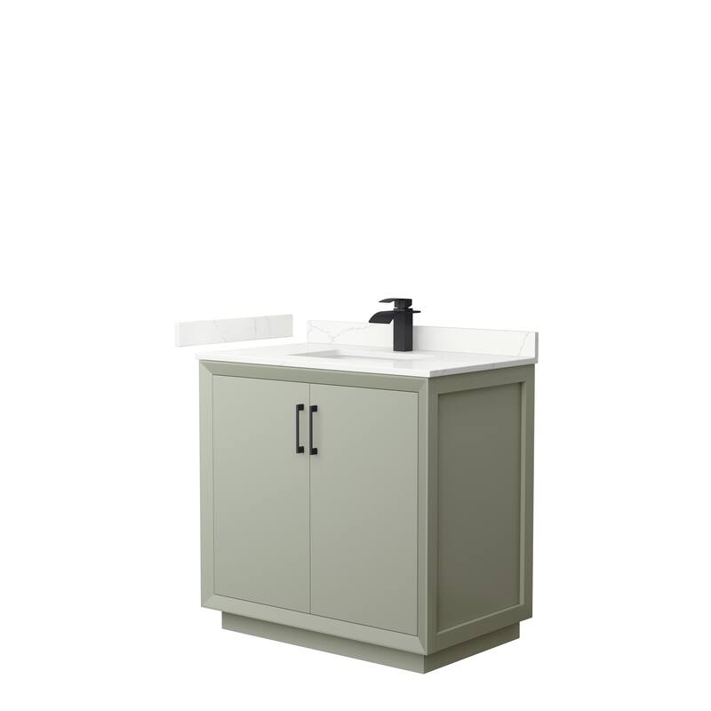Strada 36-inch Single Vanity, Quartz Top - Light Green, Black Trim, Giotto Quartz Top