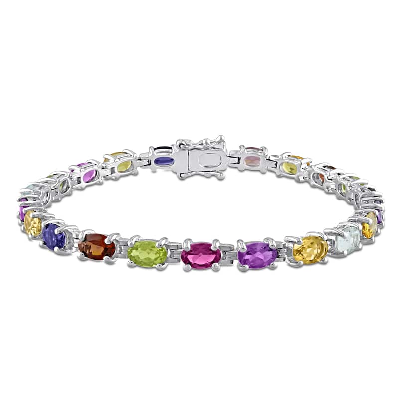 Miadora 10 1/4ct TGW Oval Multi-Gemstone Bracelet in Sterling Silver