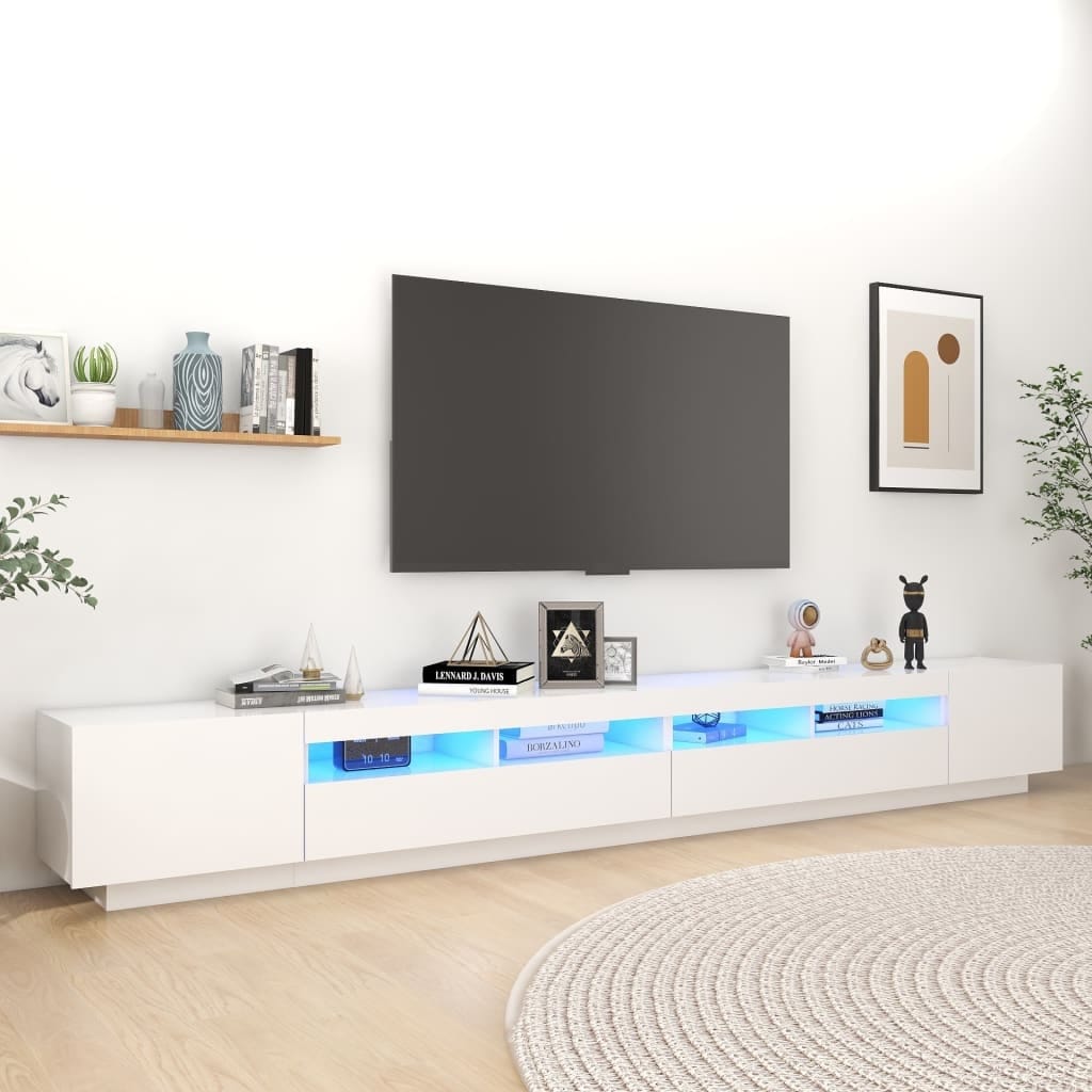 vidaXL TV Cabinet with LED Lights White 118.1"x13.8"x15.7" - 118.1" x 13.8" x 15.7"