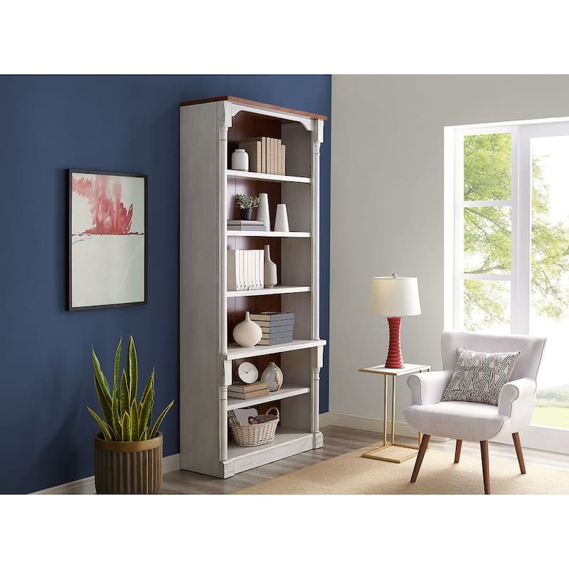 Rustic Open 8' Wood Bookcase, Storage Cabinet, White - 42W x 94H x 16D