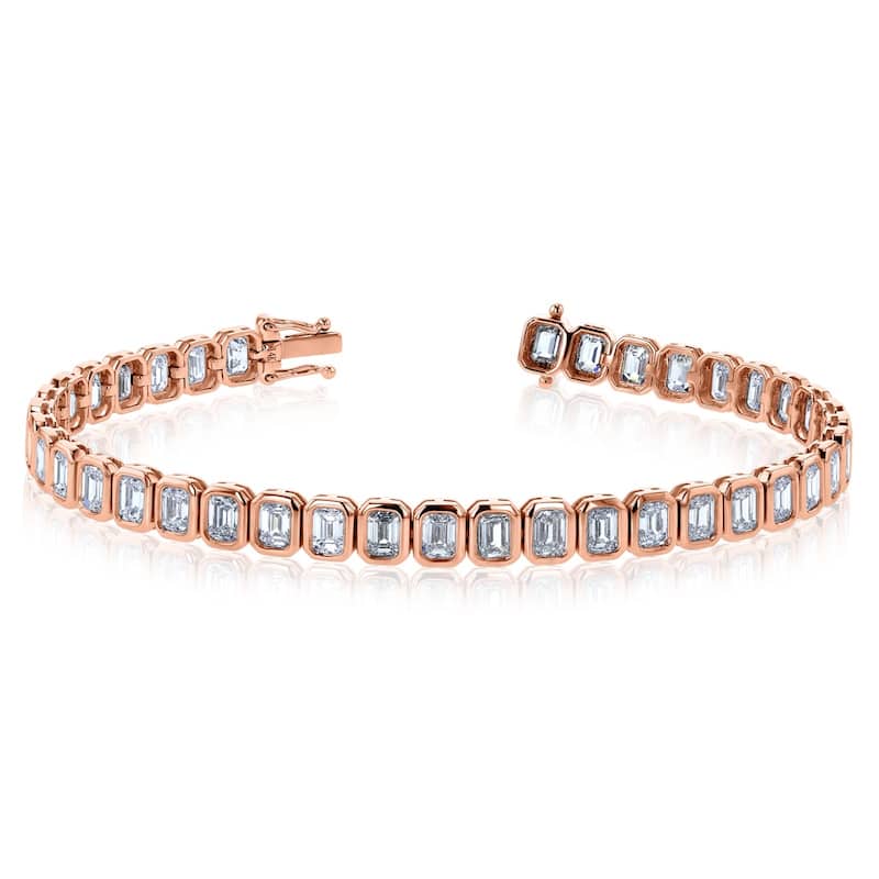 Kobelli 8.5+ Carats Lab Grown Diamond Solid 14k Gold North-South Emerald-cut Tennis Eternity Belle Bracelet - Rose