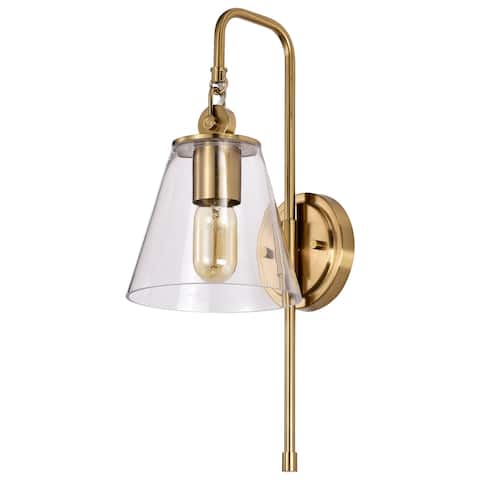 Dover 1 Light Wall Sconce Vintage Brass with Clear Glass