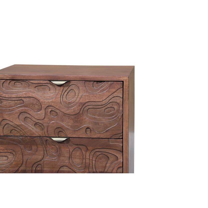 Modern Solid Wood Carved Nightstand with 2 Drawers