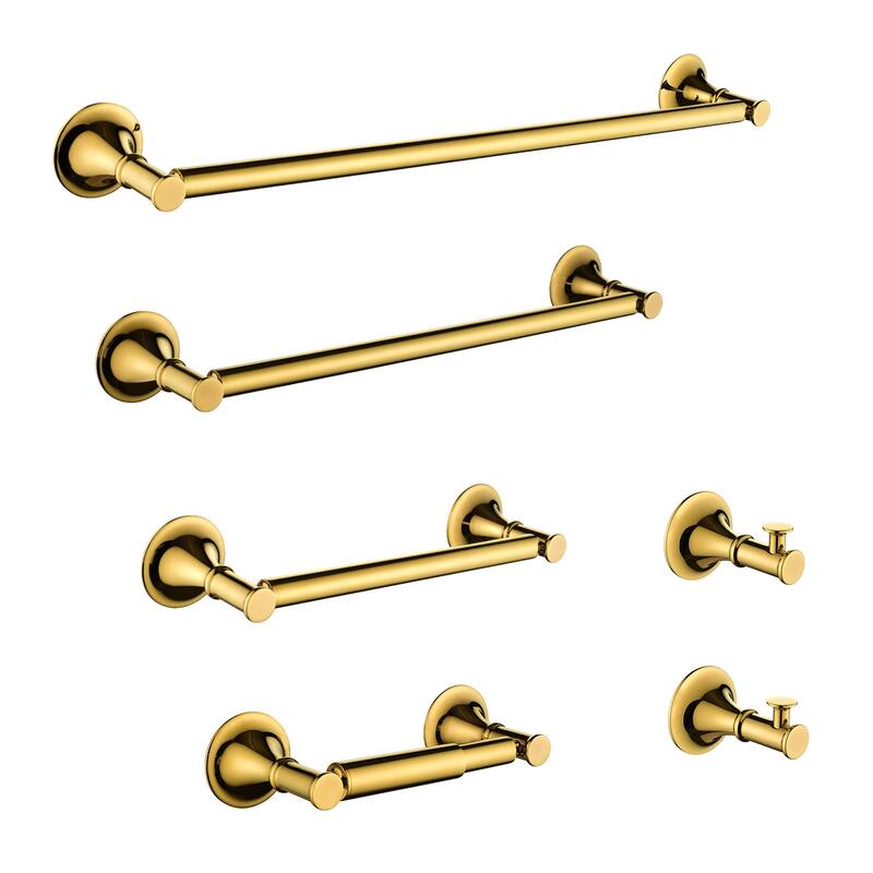 6 Piece Brass Bathroom Towel Rack Set Wall Mount - Gold
