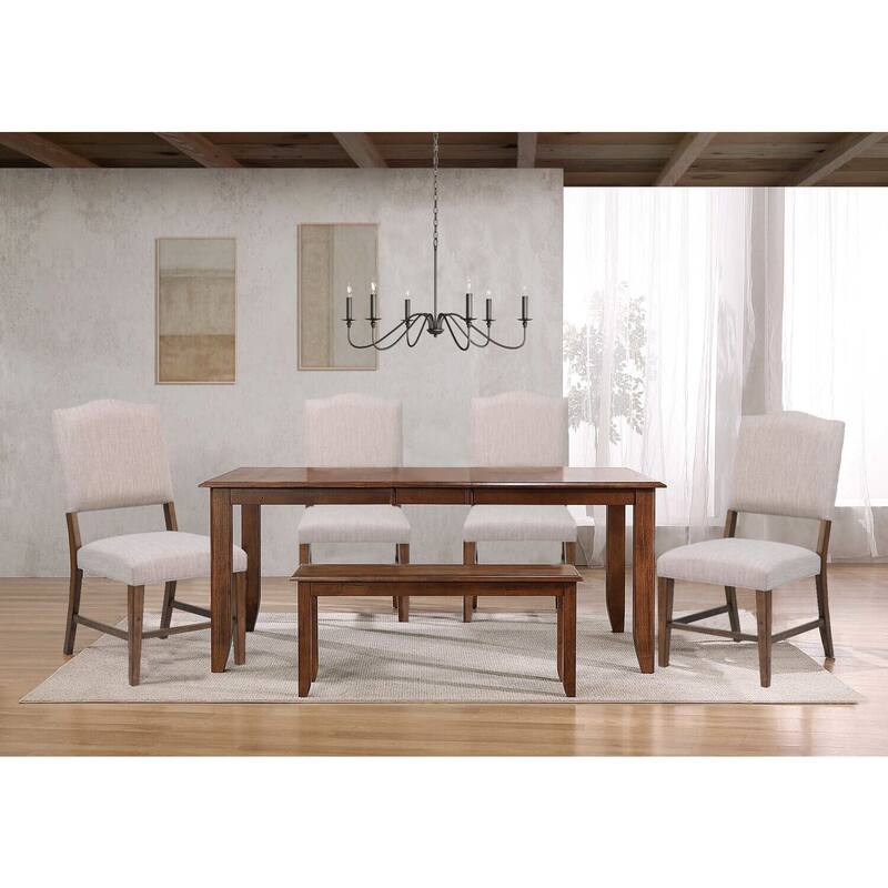Extendable Dining Table Set Seats 8 - Rectangular Table with Bench & 4 Chairs