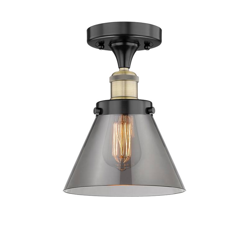Innovations Lighting Edison Large Cone - 1 Light 7" Semi-Flush Mount - Black Antique Brass/Light Smoke