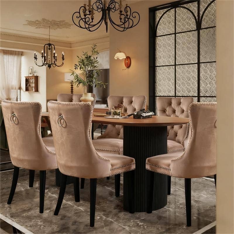 High-end Tufted Velvet Upholstered Nailhead Dining Chair Set of 6