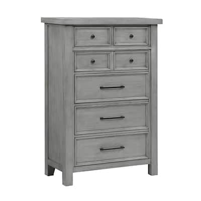 Daisy Tall Dresser Chest, Gray Mango Veneer, 7 Drawers, Bronze Knobs