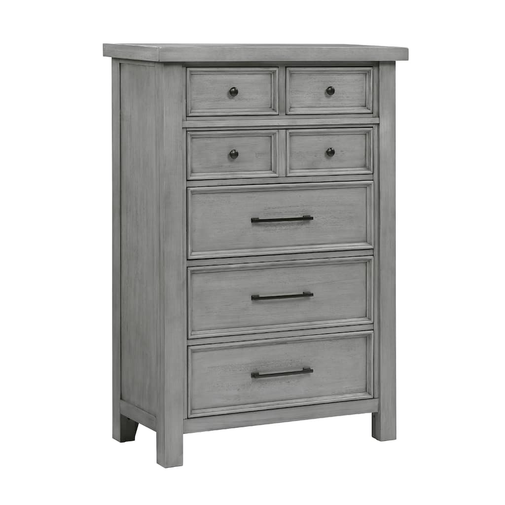 Daisy Tall Dresser Chest, Gray Mango Veneer, 7 Drawers, Bronze Knobs