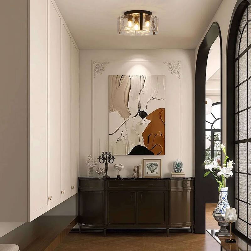 Laia Round 3-Light Textured Glass Panels Flush Mount
