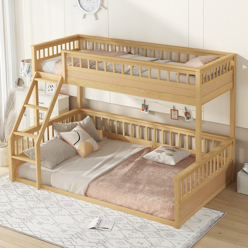 Twin XL Over Queen Bunk Bed with Ladder and Guardrails