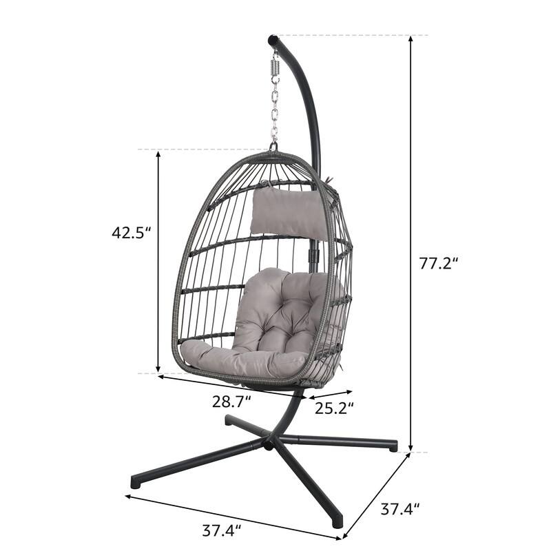Rattan Egg Chair with Stand,350LBS Hanging Swing for Patio & Indoor