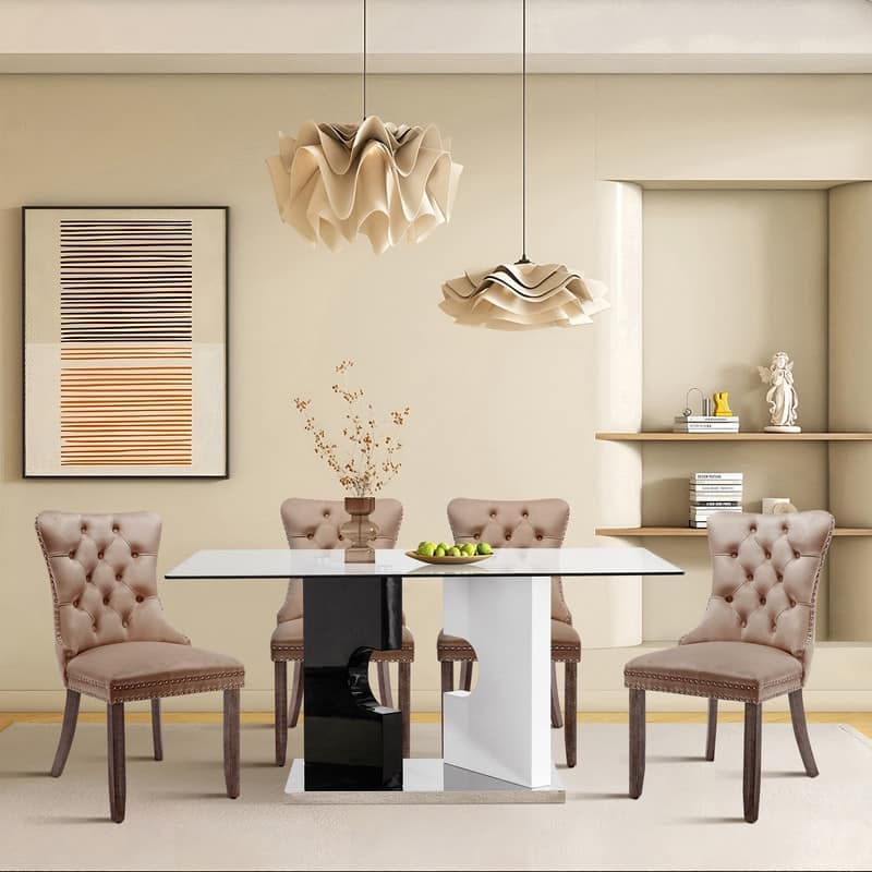 Solid Wood Velvet Upholstered Dining Chair Set of 2 - Khaki