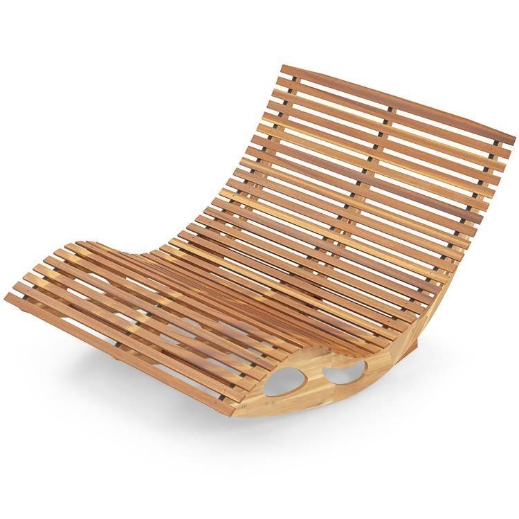 Natural Acacia Wood 2-Seater Adirondack Rocking Sunbed Lounger - 63" x 47" x 26" (inches) - Natural