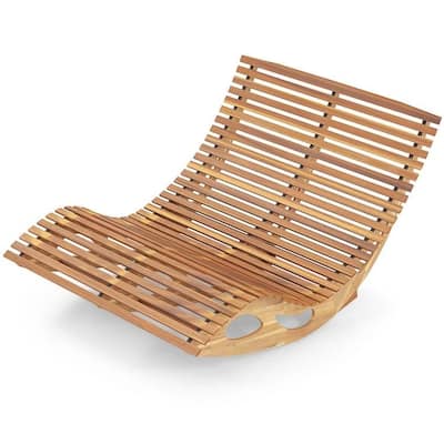 Natural Acacia Wood 2-Seater Adirondack Rocking Sunbed Lounger - 63" x 47" x 26" (inches)