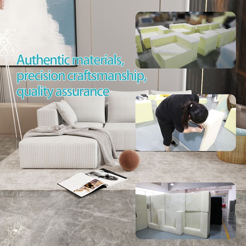 Beige Fabric & Foam Sofa, 107x39x26 inches, 152 Pounds, Multiple Combinations