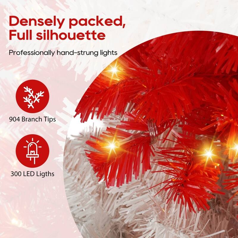 6FT Hinged Fir Artificial Candy Cane Christmas Tree with LED Lights and Bendable Branches
