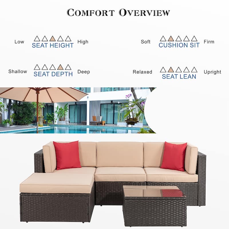 Futzca 5-Piece PE Wicker Outdoor Patio Furniture Set