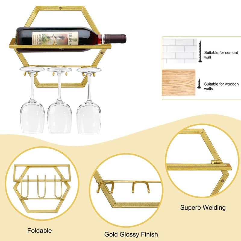 2Pcs Wall Mounted Wine Bottle Stemware Rack - 11"D x 10"W x 1.8"H
