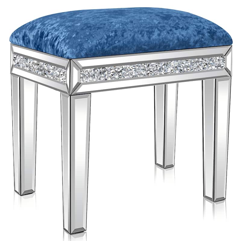 Mirror Diamond Vanity Stool with Velvet Upholstered Seat